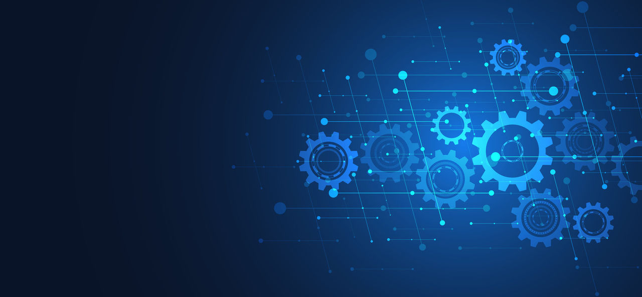 Gear wheel mechanisms. Hi-tech digital technology and engineering. Abstract technical background